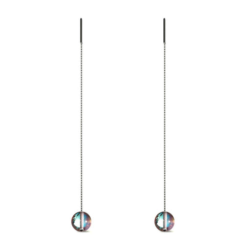 Rainbow Supernova | .925 Sterling Silver | Galaxy Glass Chain Drop Threader Earrings
